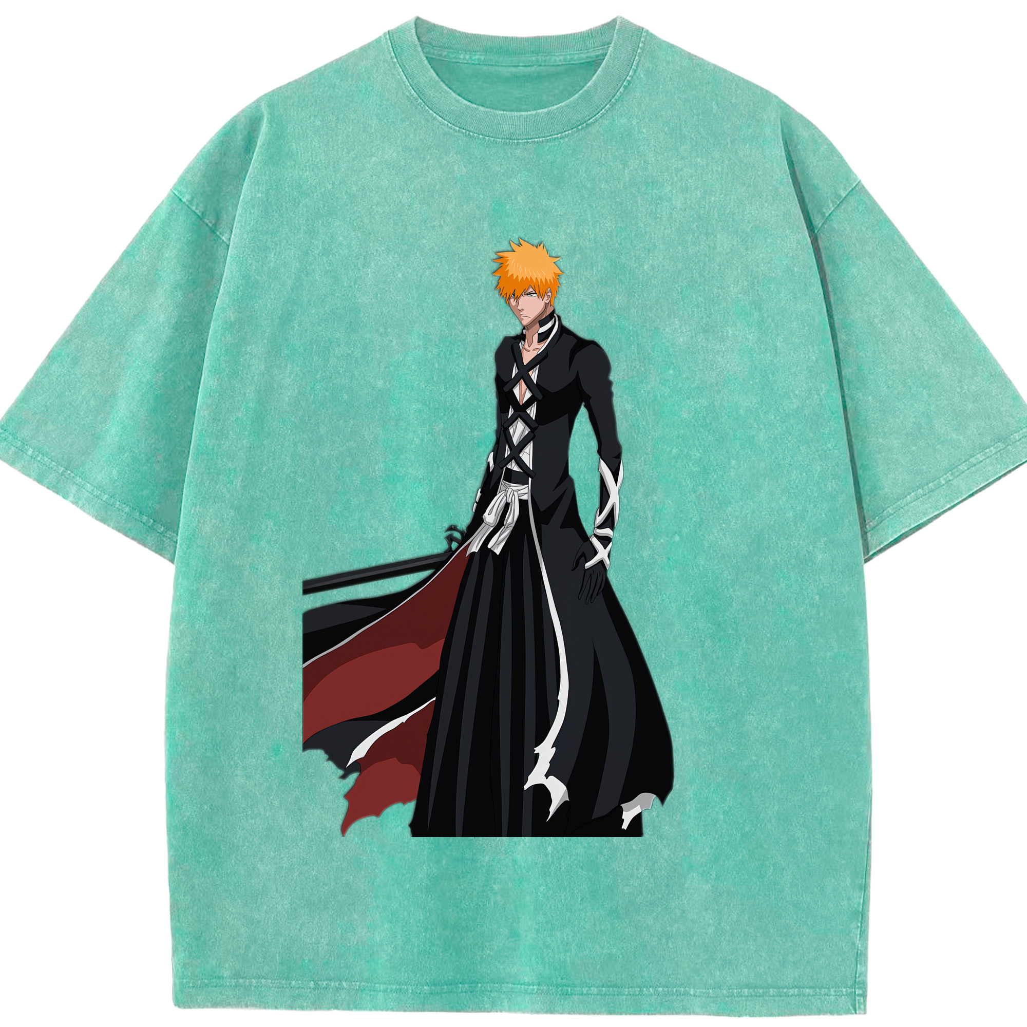 （画像用） ブリーチ 黒崎一護（くろさき いちご）BLEACH Kurosaki Ichigo 綿100% ヴィンテージ風 半袖Tシャツ（フロントプリント）